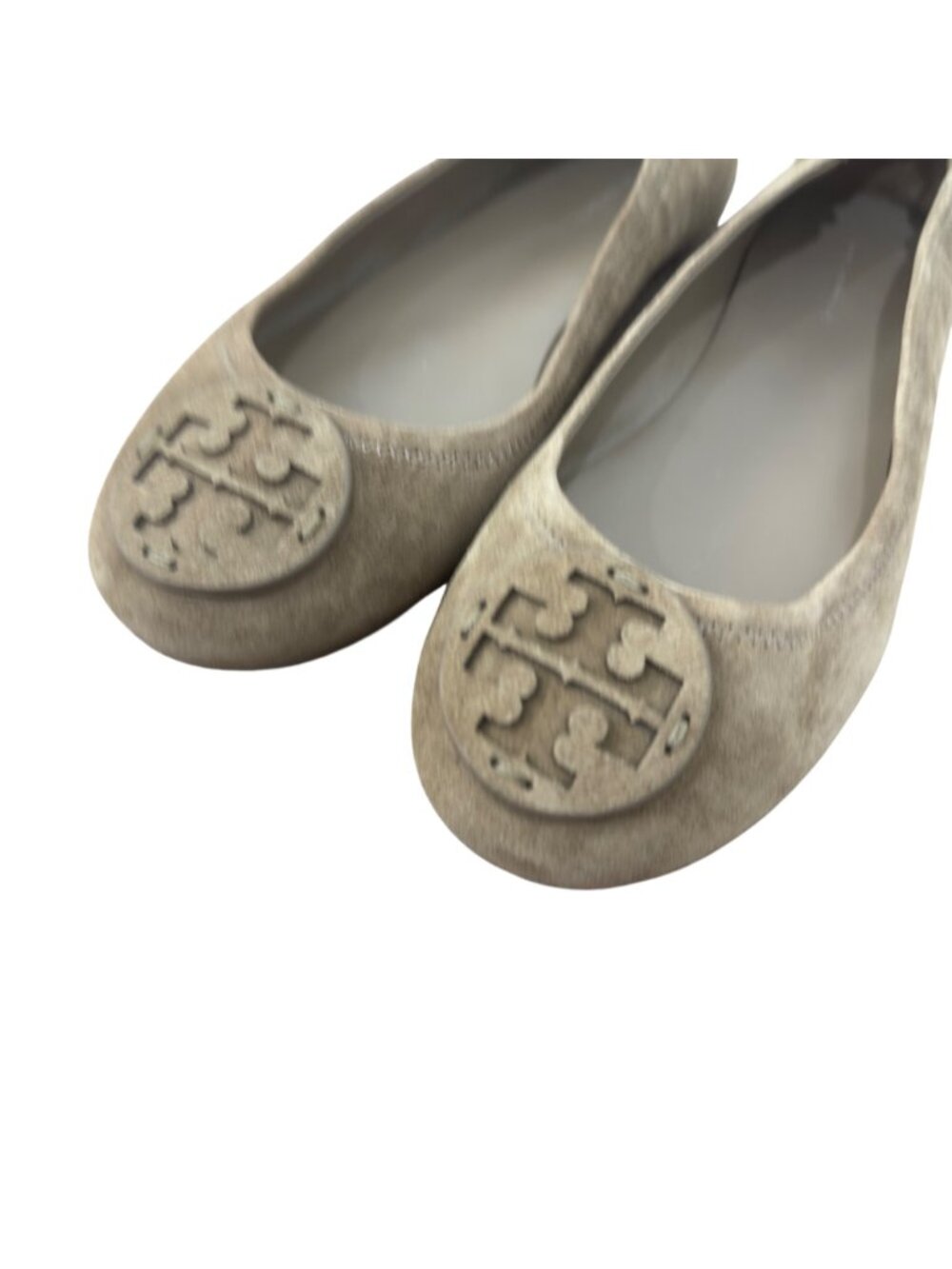 Tory Burch Minnie Travel Suede Ballet Flats Beige Logo Detail Women Size 9.5M - Picture 15 of 16